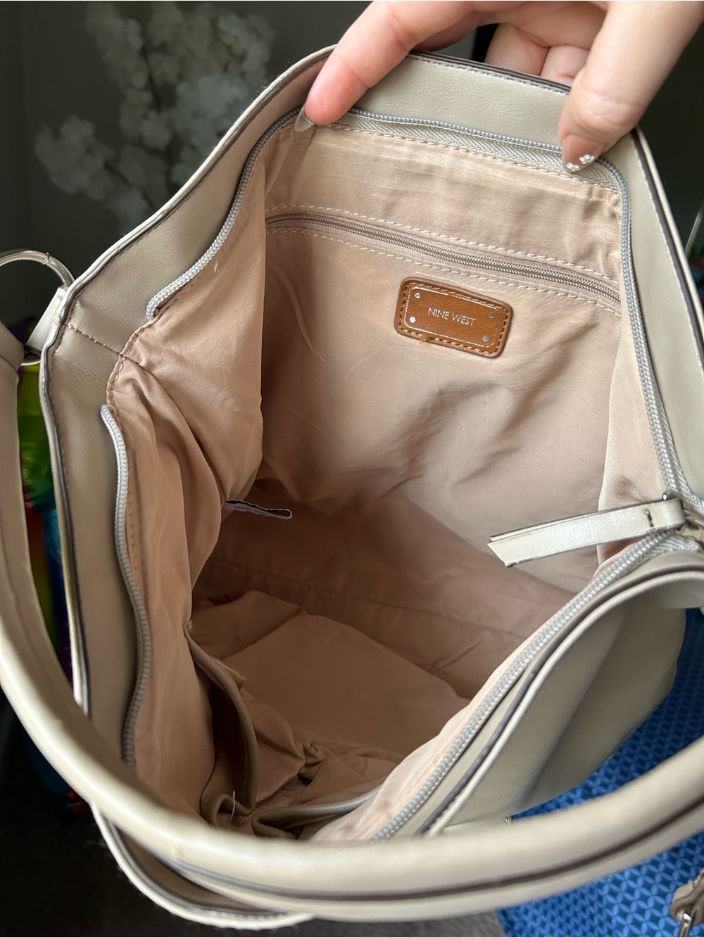 Nine West Light Beige Shoulder Tote with Soft Interior